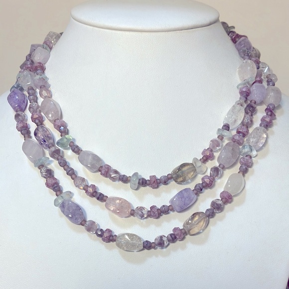 Sold. Purple gem stone necklace 17" triple strand necklace - Picture 3 of 3